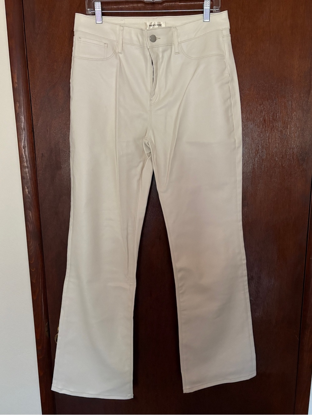 The Noli Shop Aria Coated Flared Jeans in Vanilla Color